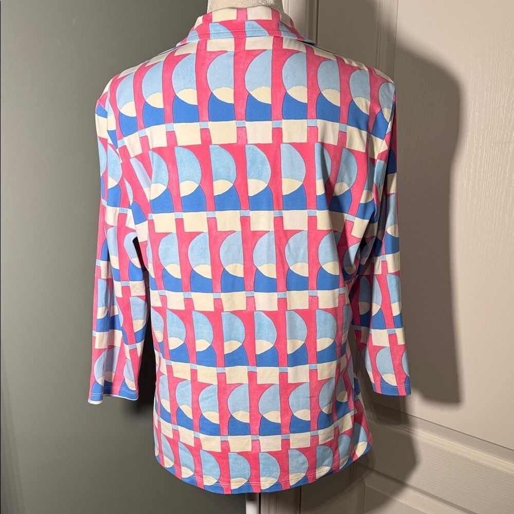 J.McLaughlin Geometric Print Polo Top 3/4 Sleeve Stretch Knit Size XL - Picture 5 of 7